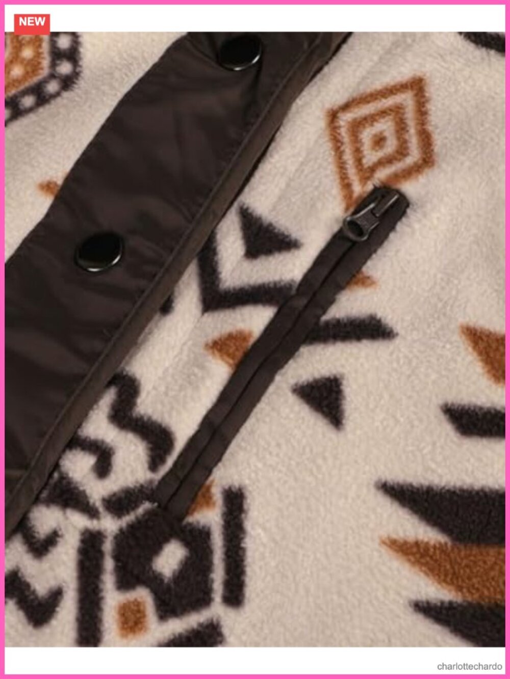 Womens Fleece Jacket Aztec Print Long Sleeve Snap Button Shacket with Pockets - Picture 5 of 6